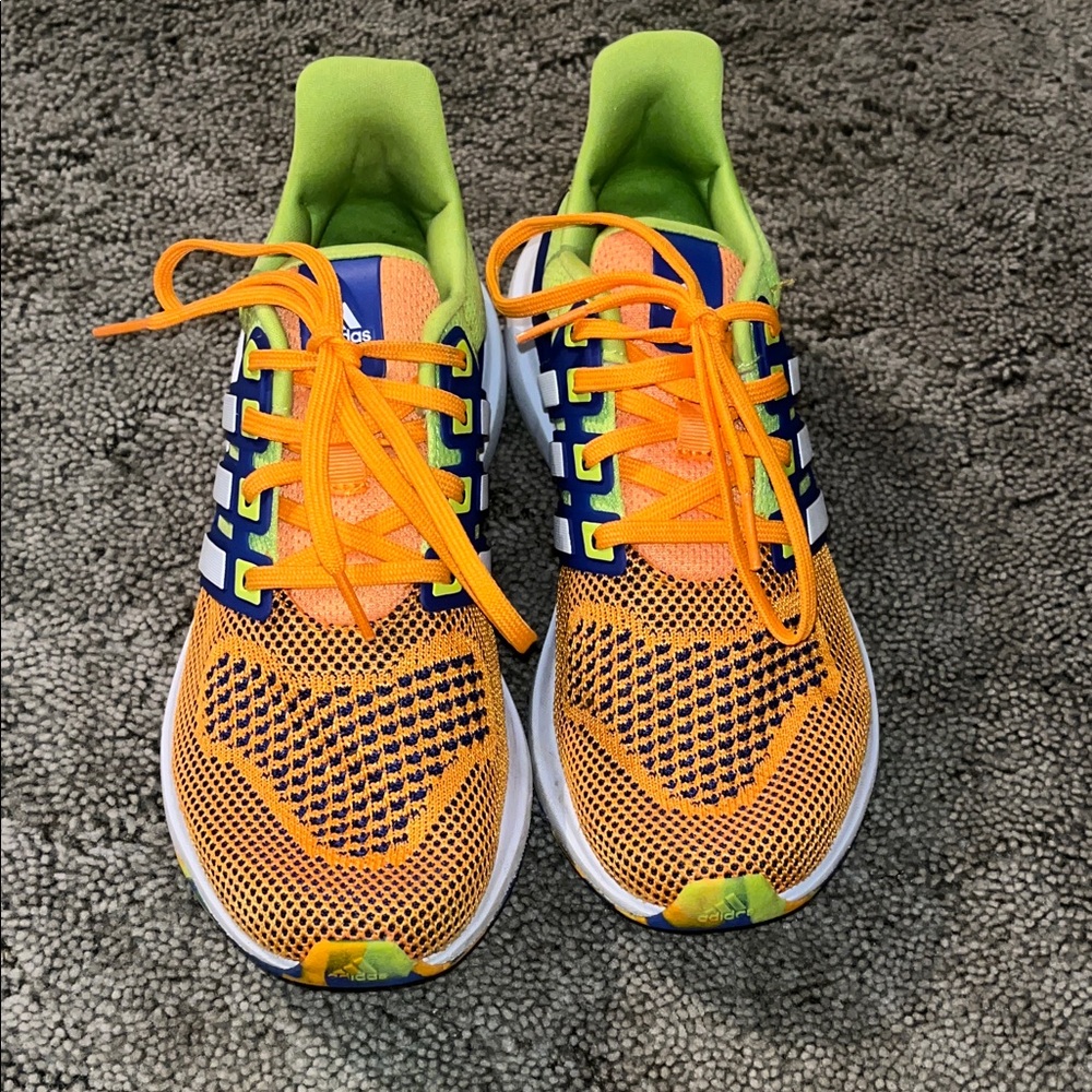 Adidas Kids ubounce dna Orange and Green Sneakers with orange ties
